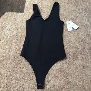 NWT Abercrombie soft AF black V neck thong bodysuit
